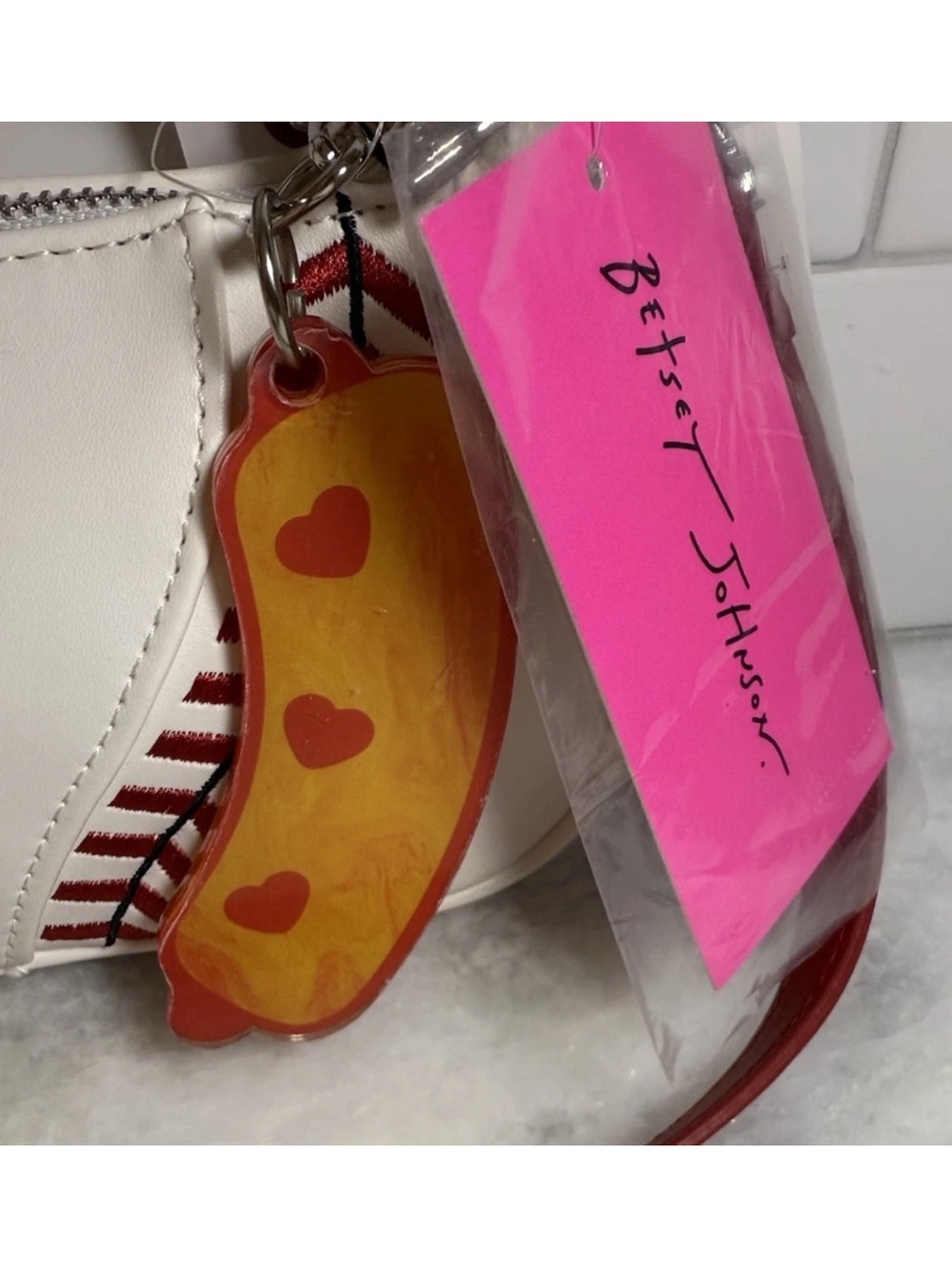 BETSEY JOHNSON Baseball Shoulder Bag Crossbody Strap with Hotdog Bag Charm - Picture 8 of 9